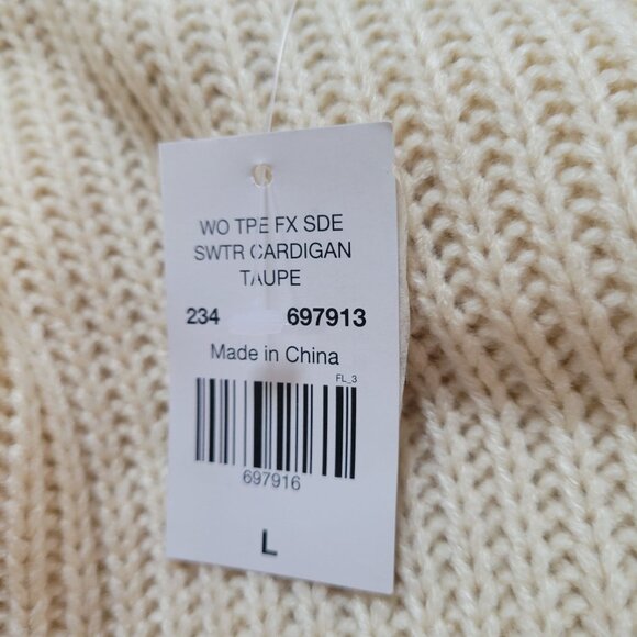 One World Oversized Beige Open Front Cardigan Faux Suede Sherpa Lining NWT L - Picture 8 of 8